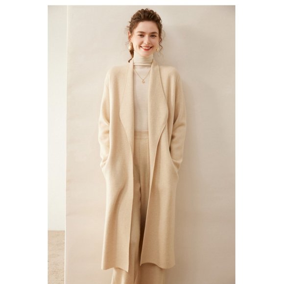 Light Luxury - Women's Long Cashmere Knitted Cardigan - Picture 7 of 14